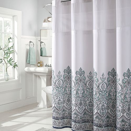 Hookless Damask Border Shower Curtain & PEVA Liner