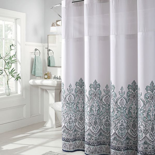 Hookless Damask Border Shower Curtain & PEVA Liner