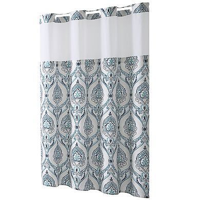 Hookless French Damask Print Coral Shower Curtain & PEVA Liner