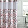 Hookless French Damask Print Coral Shower Curtain & PEVA Liner