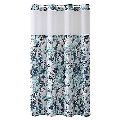 Hookless Watercolor Floral Print Shower Curtain & PEVA Liner