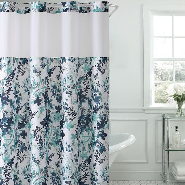 Hookless Watercolor Floral Print Shower Curtain & PEVA Liner