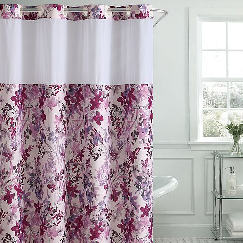 Hookless Watercolor Floral Print Shower Curtain & PEVA Liner