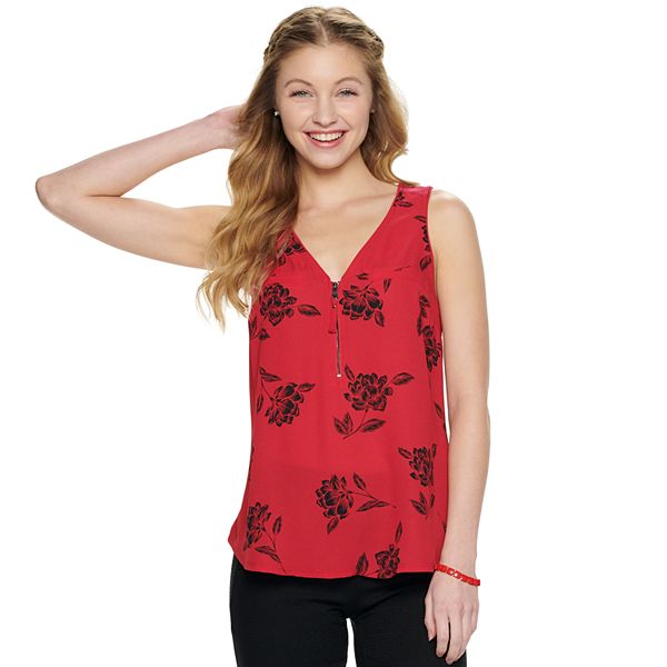 Juniors' Candie's® Mixed-Media Zipper Tank Top