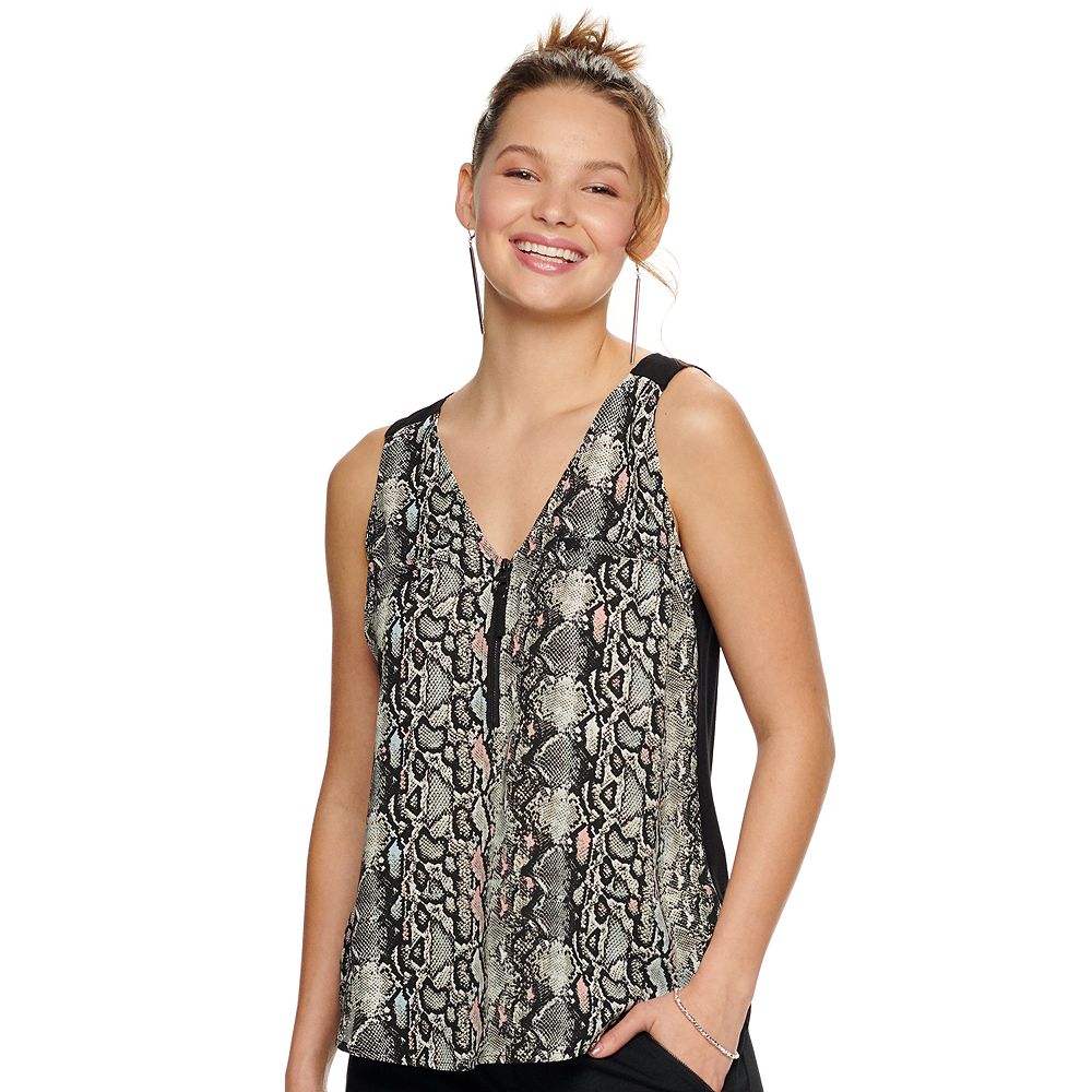 Juniors' Candie's® Mixed-Media Zipper Tank Top