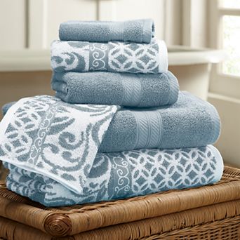 Allure Home 6 pc Trefoil Filigree Reversible Jacquard Bath Towel Set
