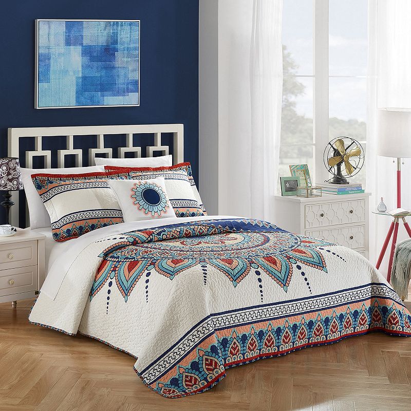 Chic Home Cypress 4-piece Quilt Set, Blue, King