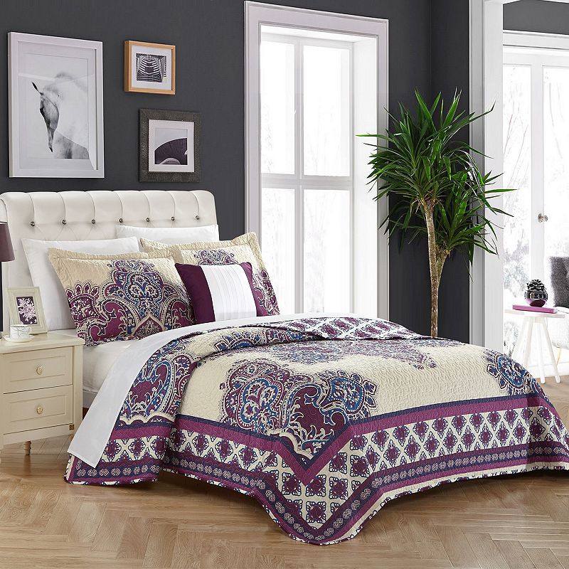 33641363 Chic Home Marion 4-piece Quilt Set, Purple, Queen sku 33641363