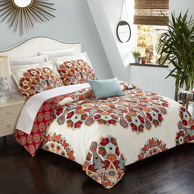 Maxim 4-piece Duvet Cover Set, Red, Queen