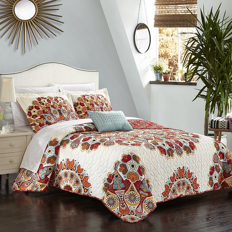 Chic Home Rouen 4-piece Quilt Set, Red, Queen