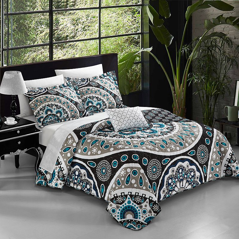 76281856 Chic Home Lucena 4-piece Quilt Set, Black, Queen sku 76281856