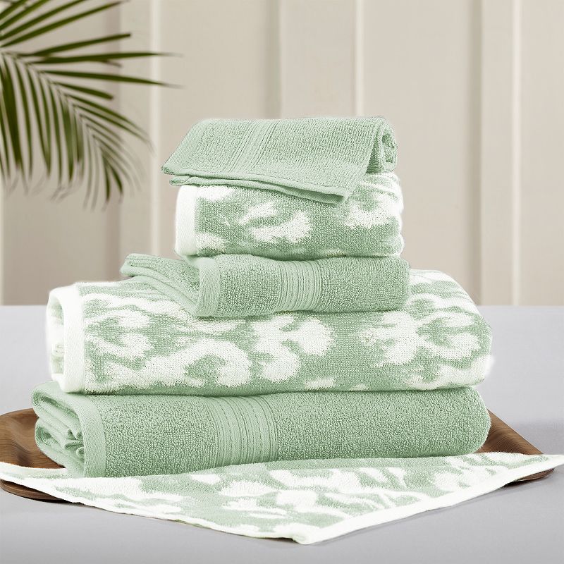 UPC 645470200118 product image for Allure 6-piece Ikat Damask Reversible Jacquard Bath Towel Set, Med Green | upcitemdb.com