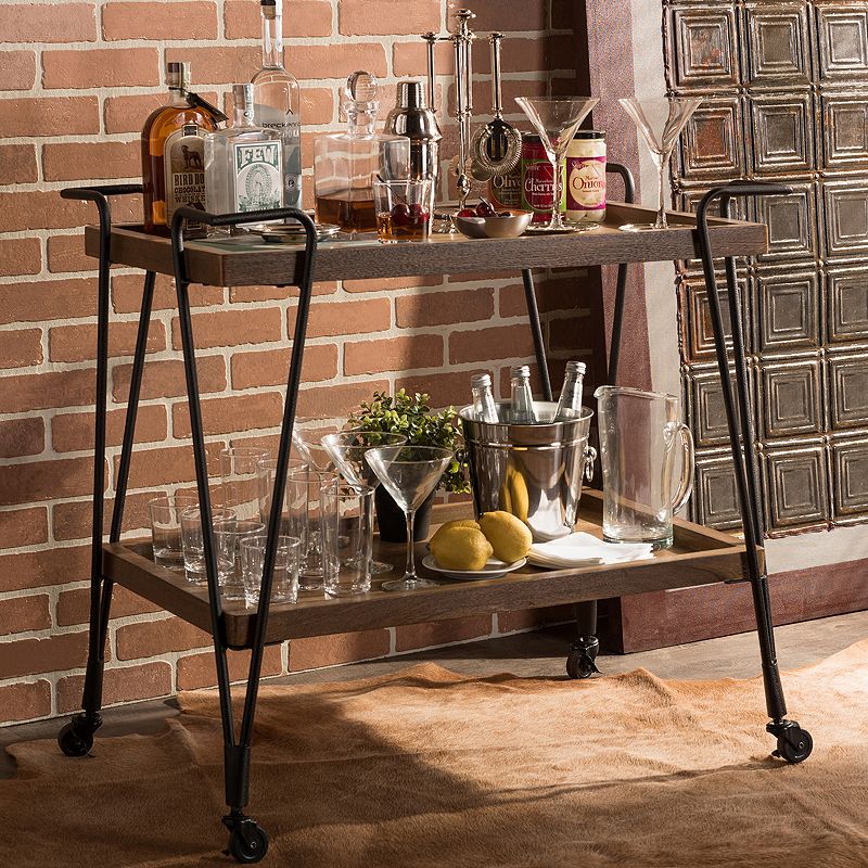 Baxton Studio Jessica Wheeled Bar Cart, Black