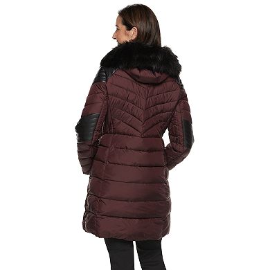 Women's TOWER by London Fog Faux-Leather Trim Puffer Jacket 