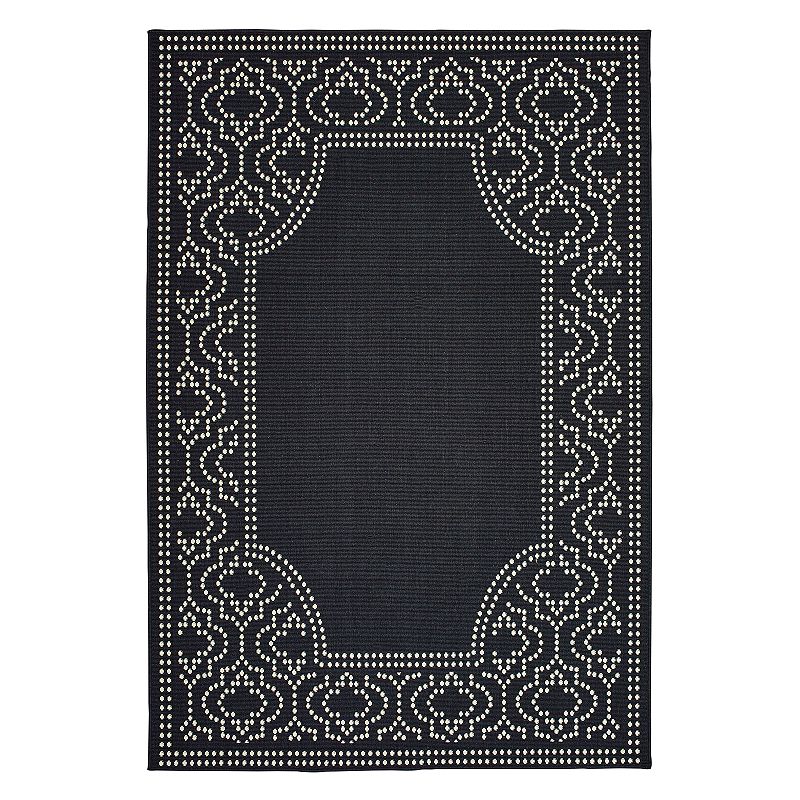 StyleHaven Mainland Delicate Geometric Border Indoor Outdoor Rug, Black, 8.5X13 Ft