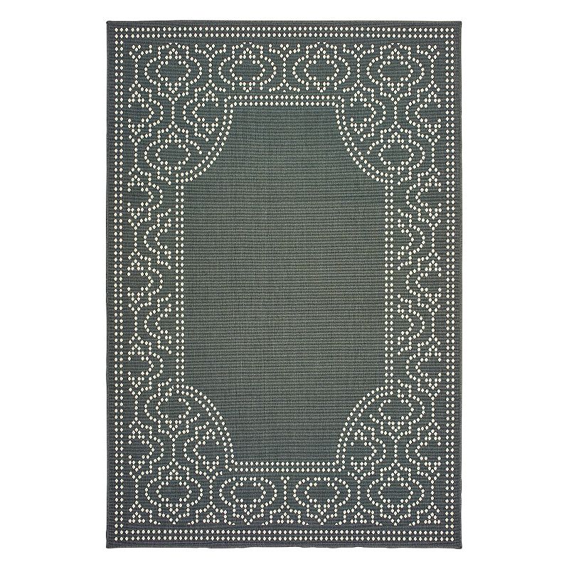 StyleHaven Mainland Delicate Geometric Border Indoor Outdoor Rug, Grey, 6.5X9.5 Ft