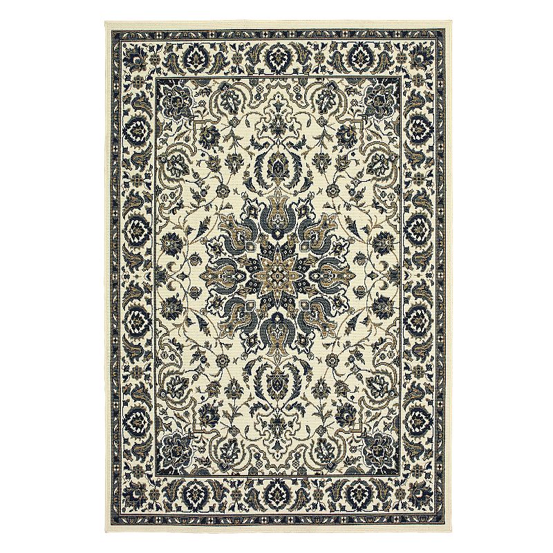 StyleHaven Mainland Traditional Framed Floral Indoor Outdoor Rug, White, 8Ft Rnd