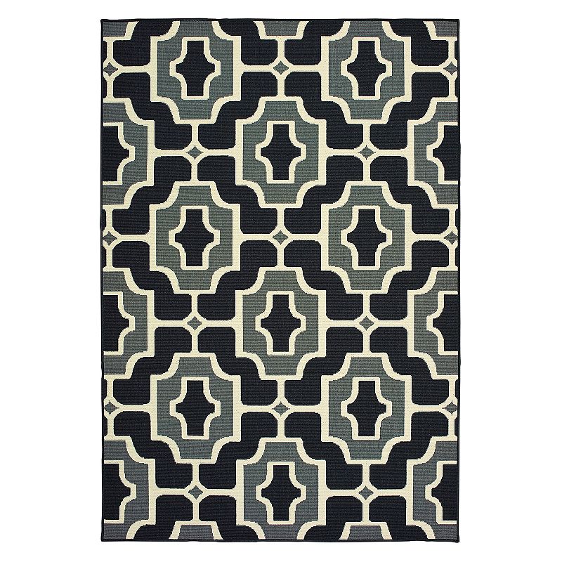 StyleHaven Mainland Geometric Tile Indoor Outdoor Rug, Black, 8.5X13 Ft