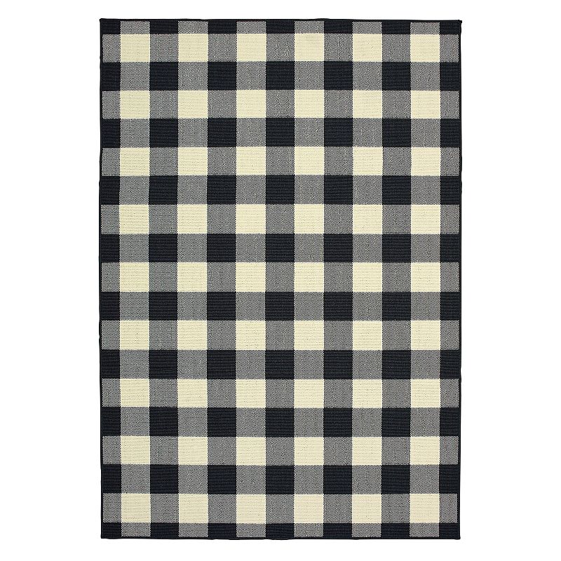 StyleHaven Mainland Gingham Plaid Indoor Outdoor Rug, Black, 8Ft Rnd