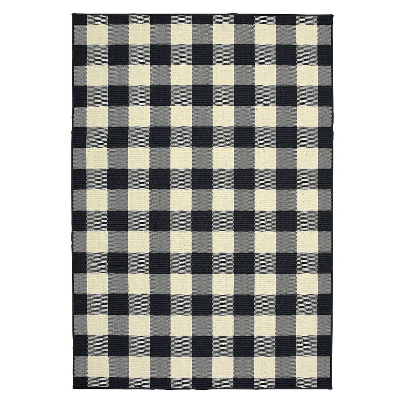 StyleHaven Mainland Gingham Plaid Indoor Outdoor Rug, Black, 8Ft Rnd