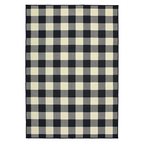 Stylehaven Mainland Gingham Plaid, White Outdoor Rug 9×12