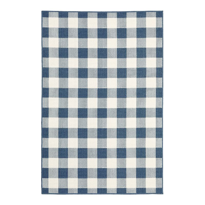 StyleHaven Mainland Gingham Plaid Indoor Outdoor Rug, Blue, 8X11 Ft