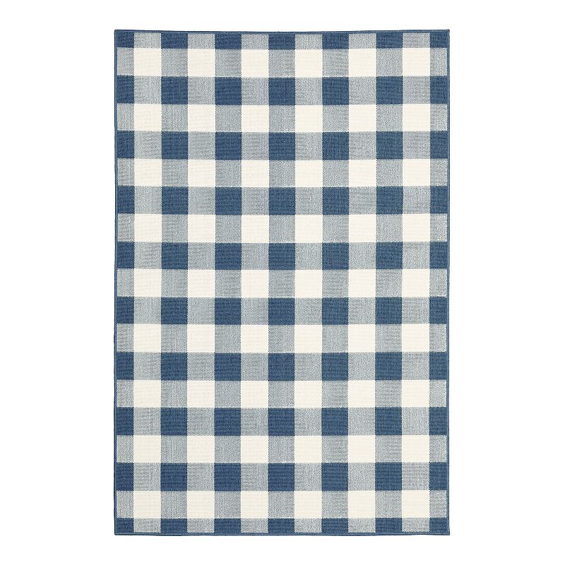 StyleHaven Mainland Gingham Plaid Indoor Outdoor Rug, Blue, 8X11 Ft