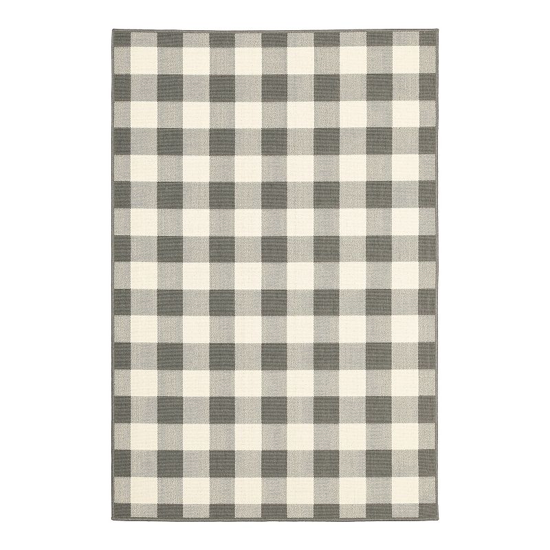 StyleHaven Mainland Gingham Plaid Indoor Outdoor Rug, Grey, 6.5X9.5 Ft