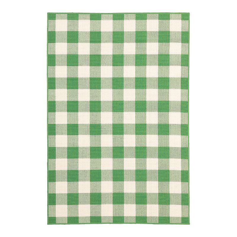 StyleHaven Mainland Gingham Plaid Indoor Outdoor Rug, Green, 8.5X13 Ft at RugsBySize.com