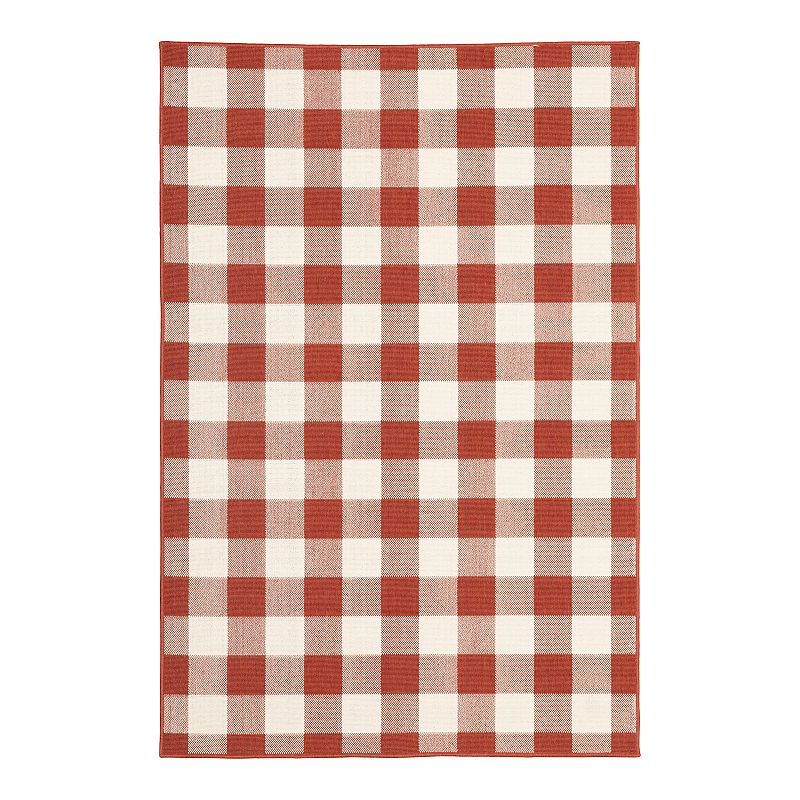 StyleHaven Mainland Gingham Plaid Indoor Outdoor Rug, Red, 8.5X13 Ft