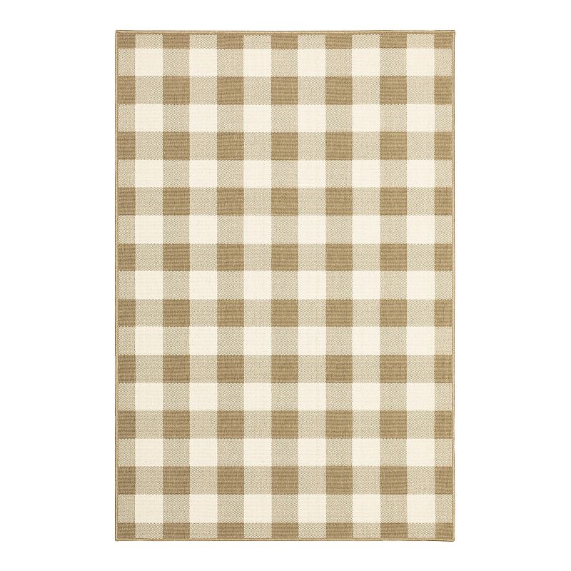 StyleHaven Mainland Gingham Plaid Indoor Outdoor Rug, Beig/Green, 8X11 Ft