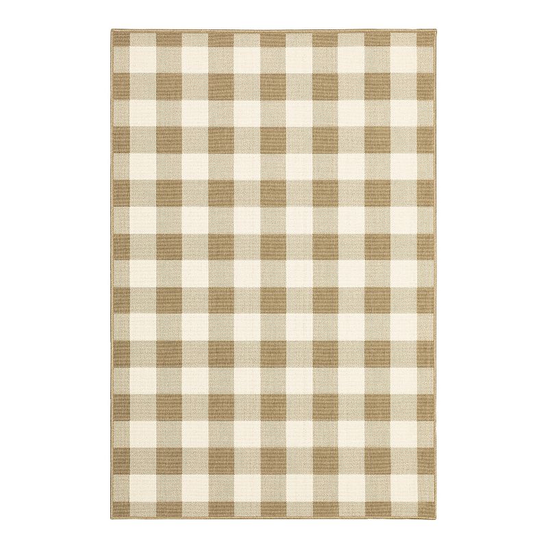 StyleHaven Mainland Gingham Plaid Indoor Outdoor Rug, Beig/Green, 8X11 Ft