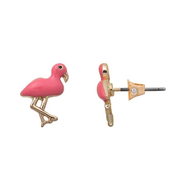 Pink Flamingo Hypoallergenic Pave Stud Earrings, 0.75