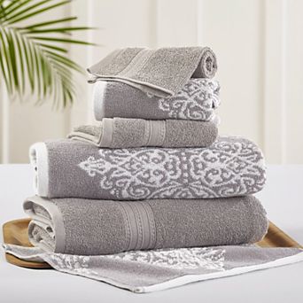 Allure Home 6 pc Artesia Damask Reversible Jacquard Bath Towel Set