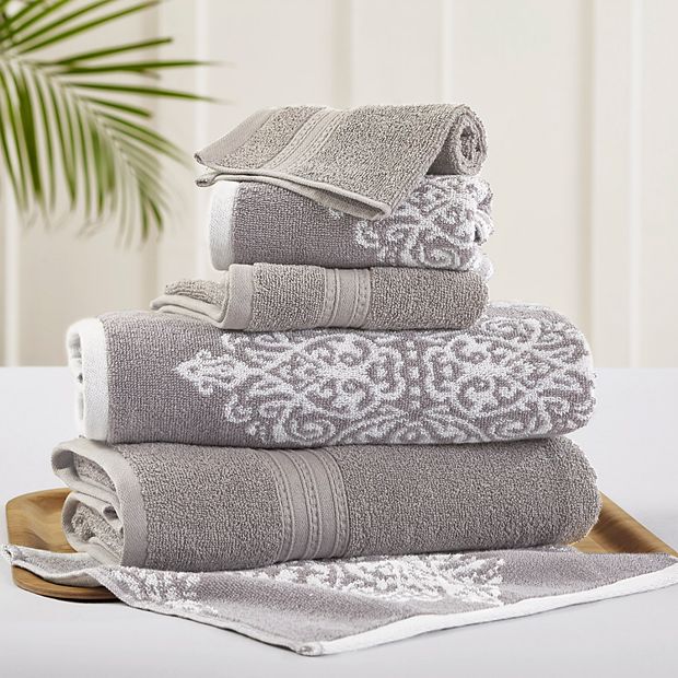 Allure 6-piece Artesia Damask Reversible Jacquard Bath Towel Set