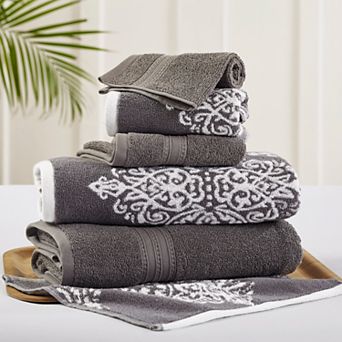 Allure Home 6 pc Artesia Damask Reversible Jacquard Bath Towel Set
