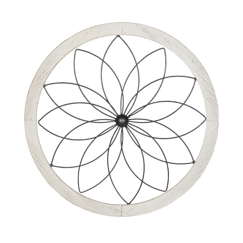 Stratton Home Decor White Flower Metal and Wood Wall Decor