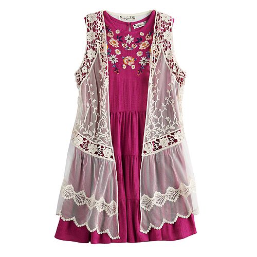 Girls 716 Knitworks Floral Dress & Vest Set