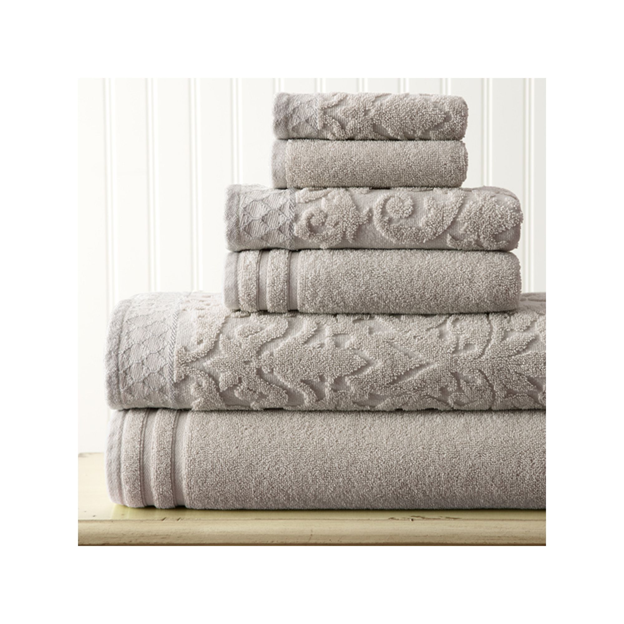 Damask Jacquard 6-piece Bath Towel Set, Gray