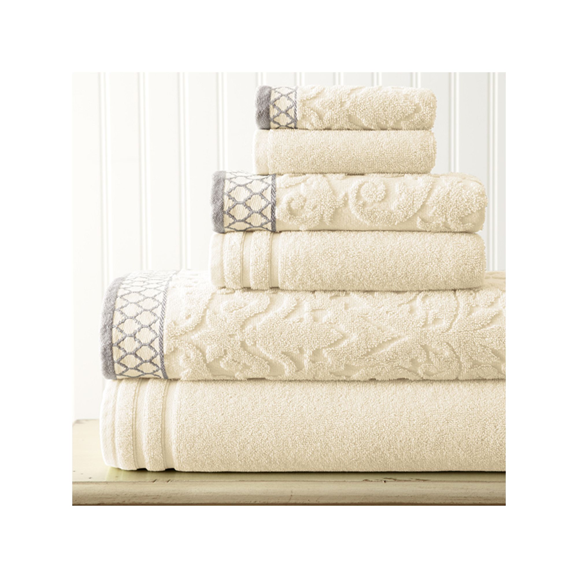 Damask Jacquard 6-piece Bath Towel Set, Ivory