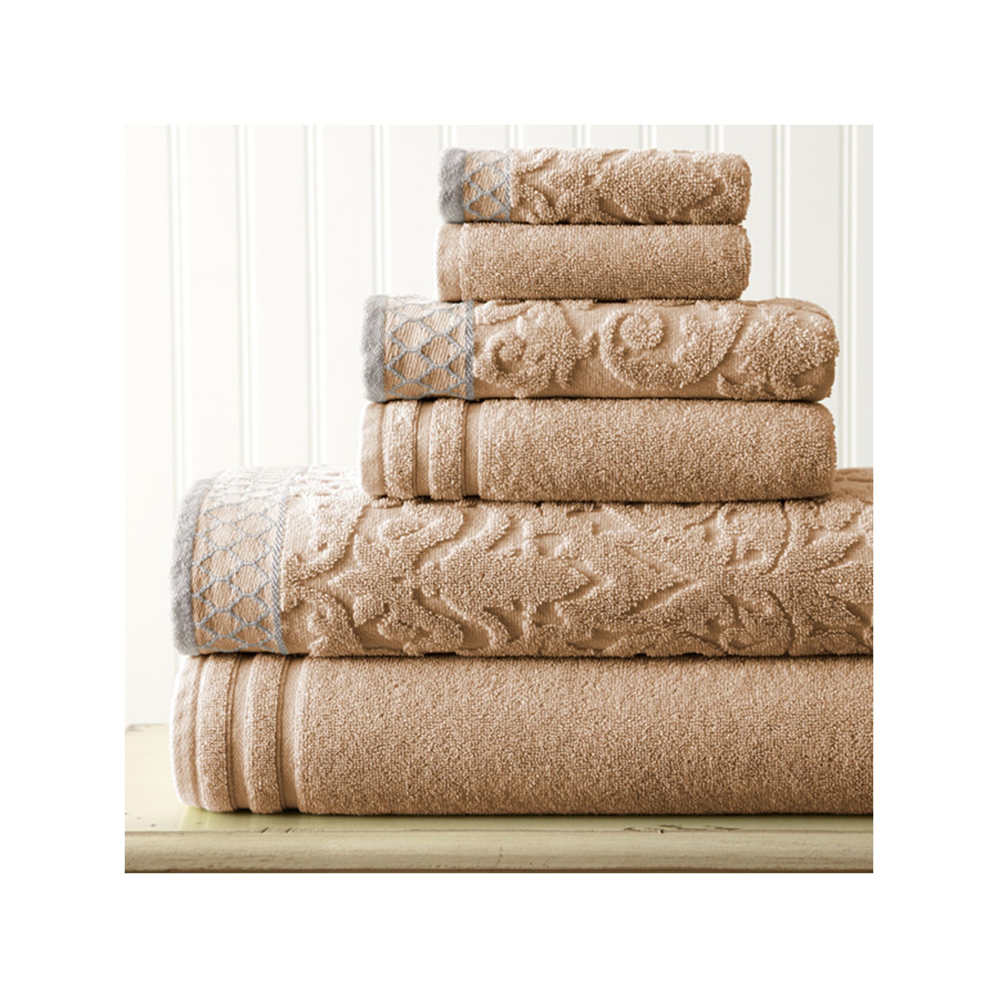 Damask Jacquard 6-piece Bath Towel Set, Brown