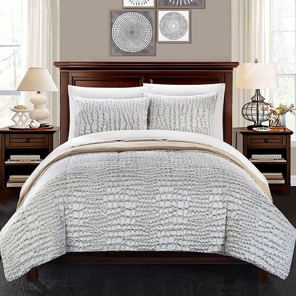 Alligator Faux Fur 3 Piece Queen Comforter Set