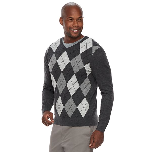 Men's Croft & Barrow® Classic-Fit Argyle Fine-Gauge V-Neck Sweater