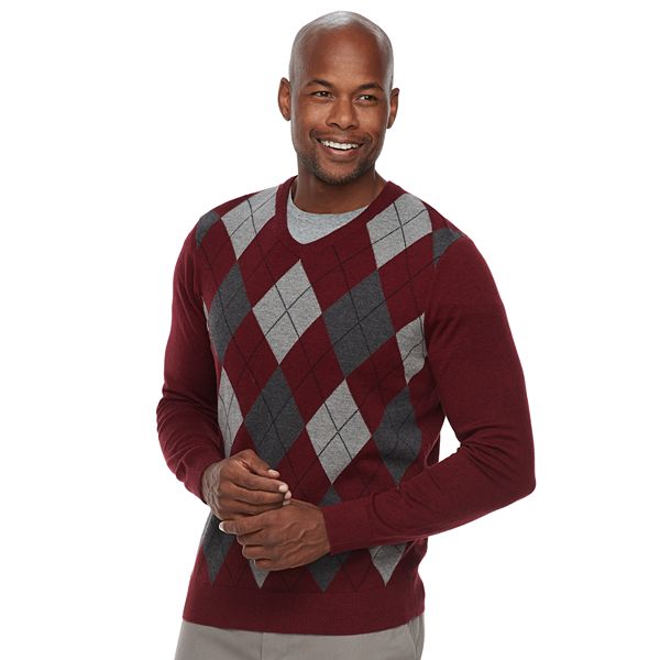 Men's Croft & Barrow® Classic-Fit Argyle Fine-Gauge V-Neck Sweater