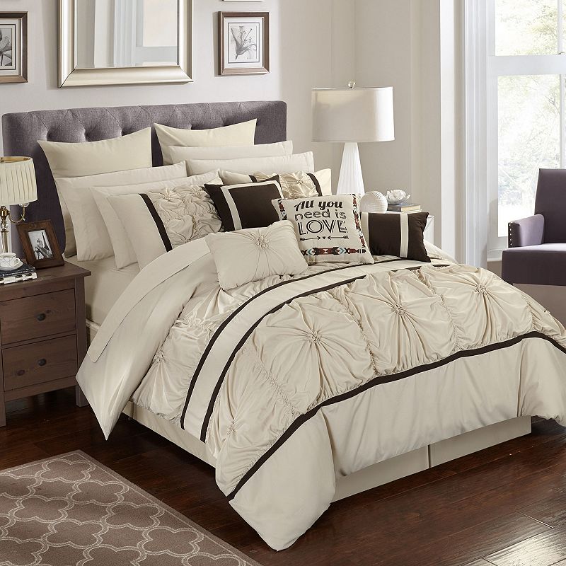 Ashville 16-piece Comforter Bedding Set, Beige Over, King