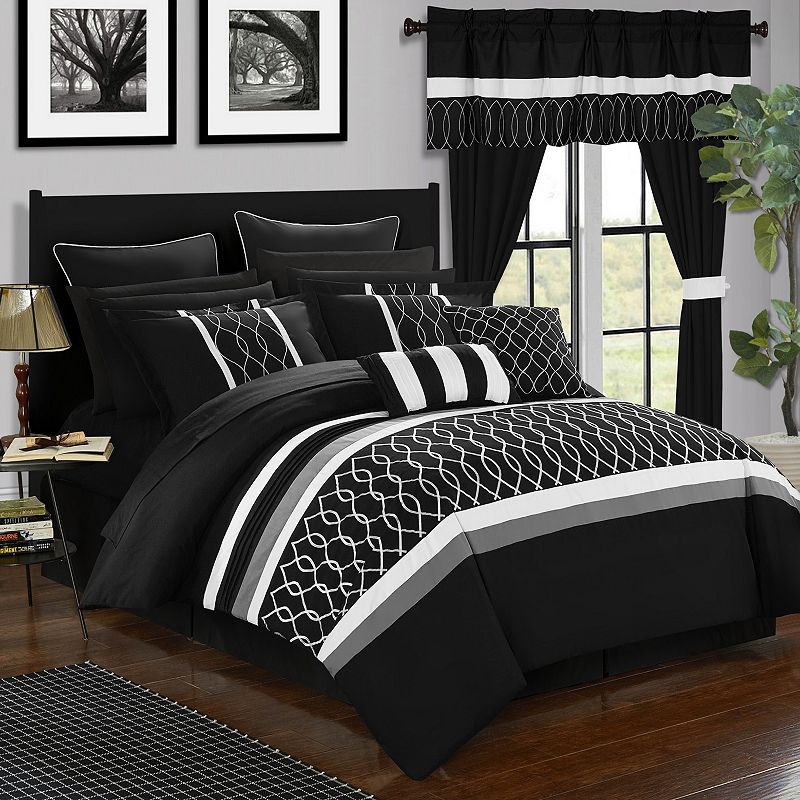 Chic Home Dinah 24-piece Bedding & Window Curtain Set, Black, King