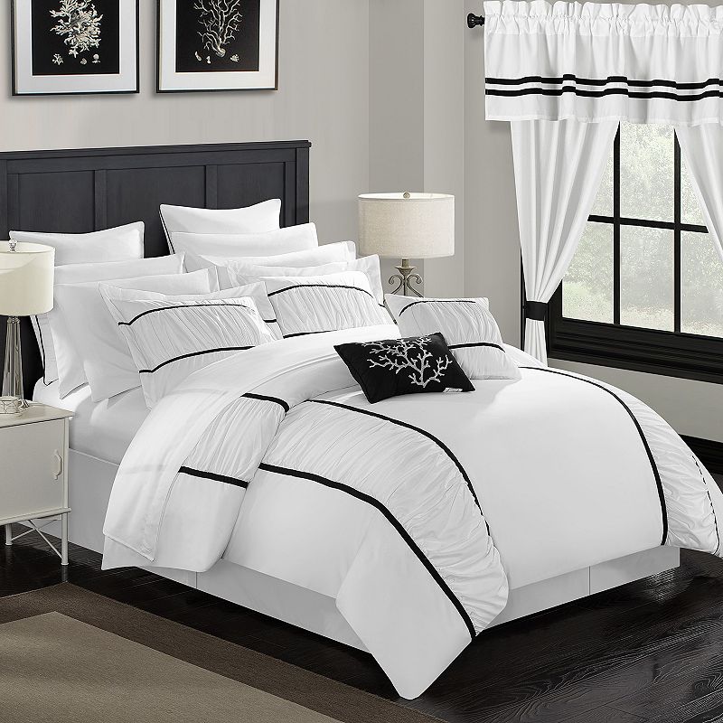 Chic Home Mayan 24-piece Bedding & Window Curtain Set, White, Queen