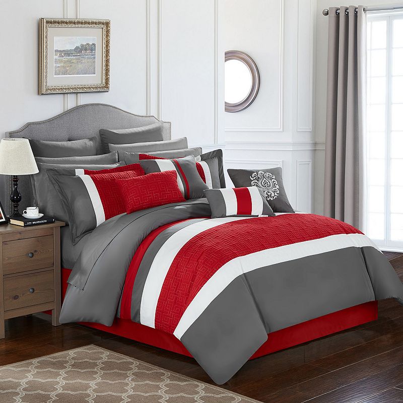 Pisa 16-piece Comforter Bedding Set, Red, King