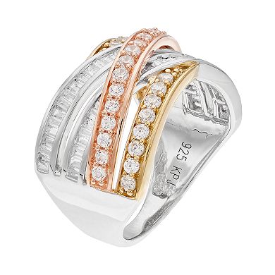 Tri-Tone 10k Gold 1 Carat T.W. Diamond Crisscross Ring