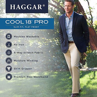 Men's Haggar® Cool 18® PRO Slim-Fit Wrinkle-Free Flat-Front Premium Flex Waist Pants